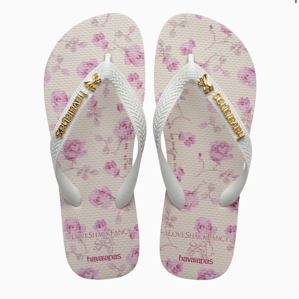 LoveShackFancy White and Pink Floral Sandals